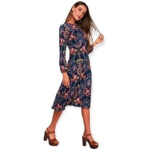 I. MADELINE Garden Splendor Navy Blue Floral Print Dress